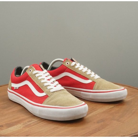 Vans Other - Vans Mens Old Skool Two Tone Sneakers Size 11.5 Beige Red Suede Canvas